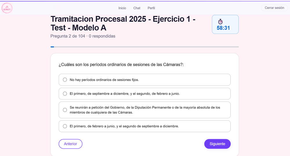 Examen tipo test con preguntas de convocatorias oficiales reales